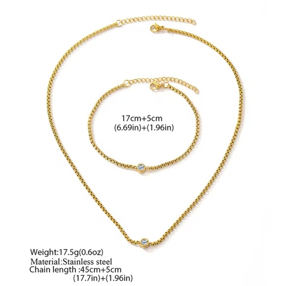 Mirella - Elegant Set. Stainless Steel Chain Necklace & Bracelet With Diamond - Picture 7 of 9